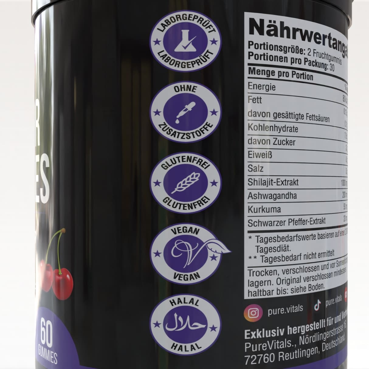 PureVitals Shilajit Power Gummies - Natürliches Supplement für Energie & Balance - PureVitals